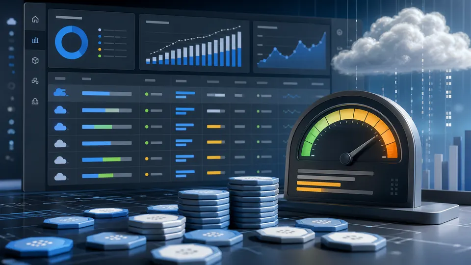 Enterprise AI usage meters and token cost controls on an analytics table